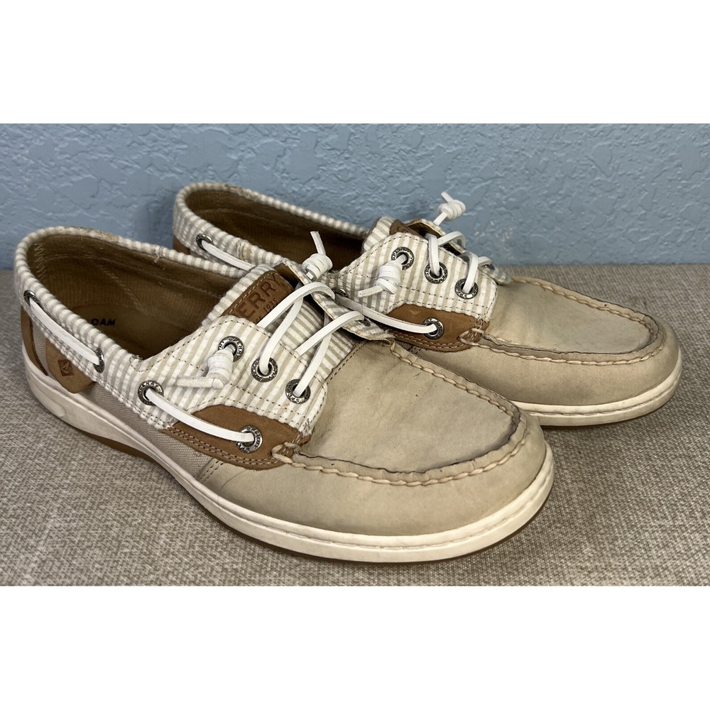 Sperry Womens  Size 7.5 Angelfish Boat Shoes Top Sider Seersucker Memory Foam